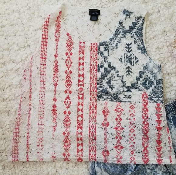 Rue21 Tops - Rue21 Red white blue flag lace top